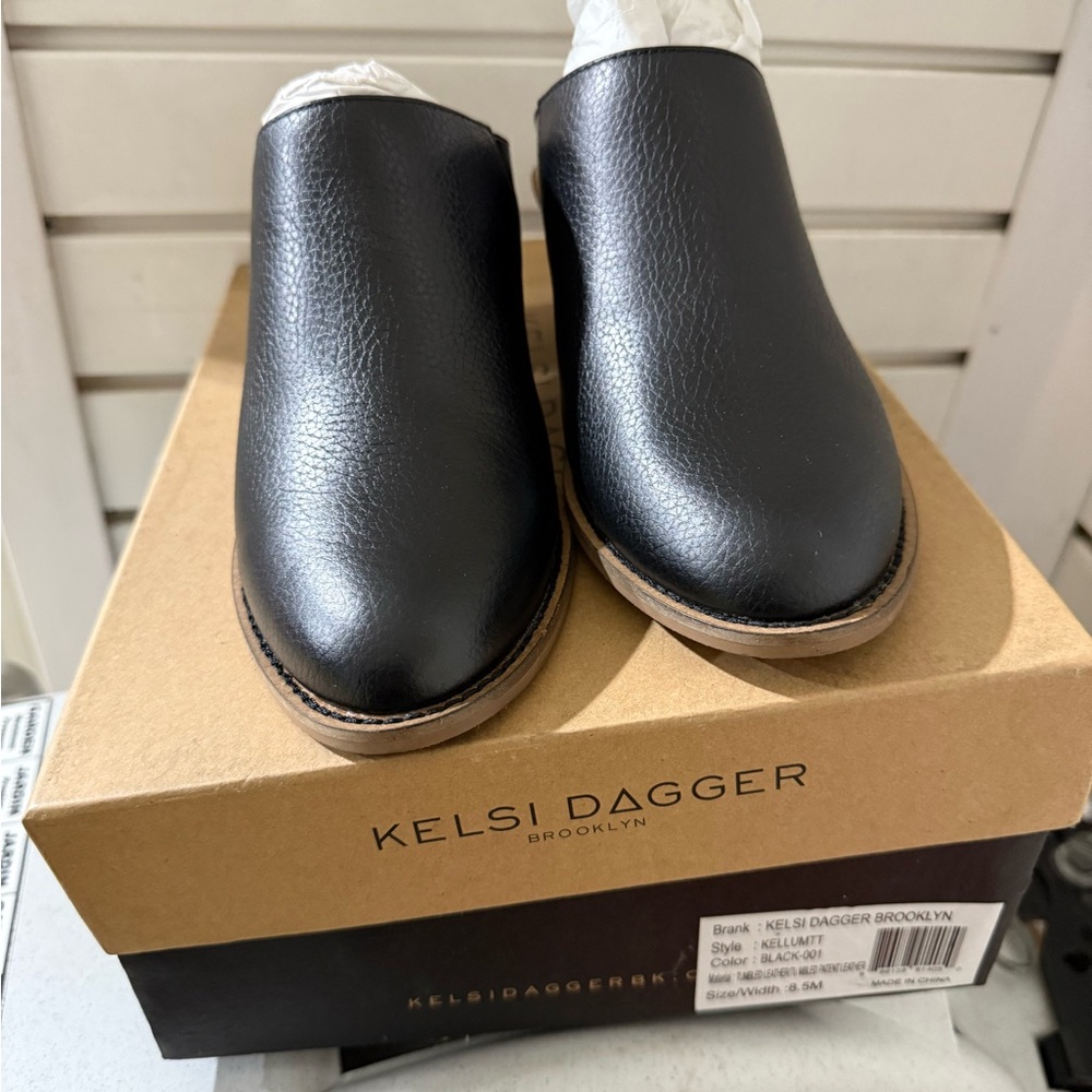 Kelsi Dagger Black Leather Women's Mules